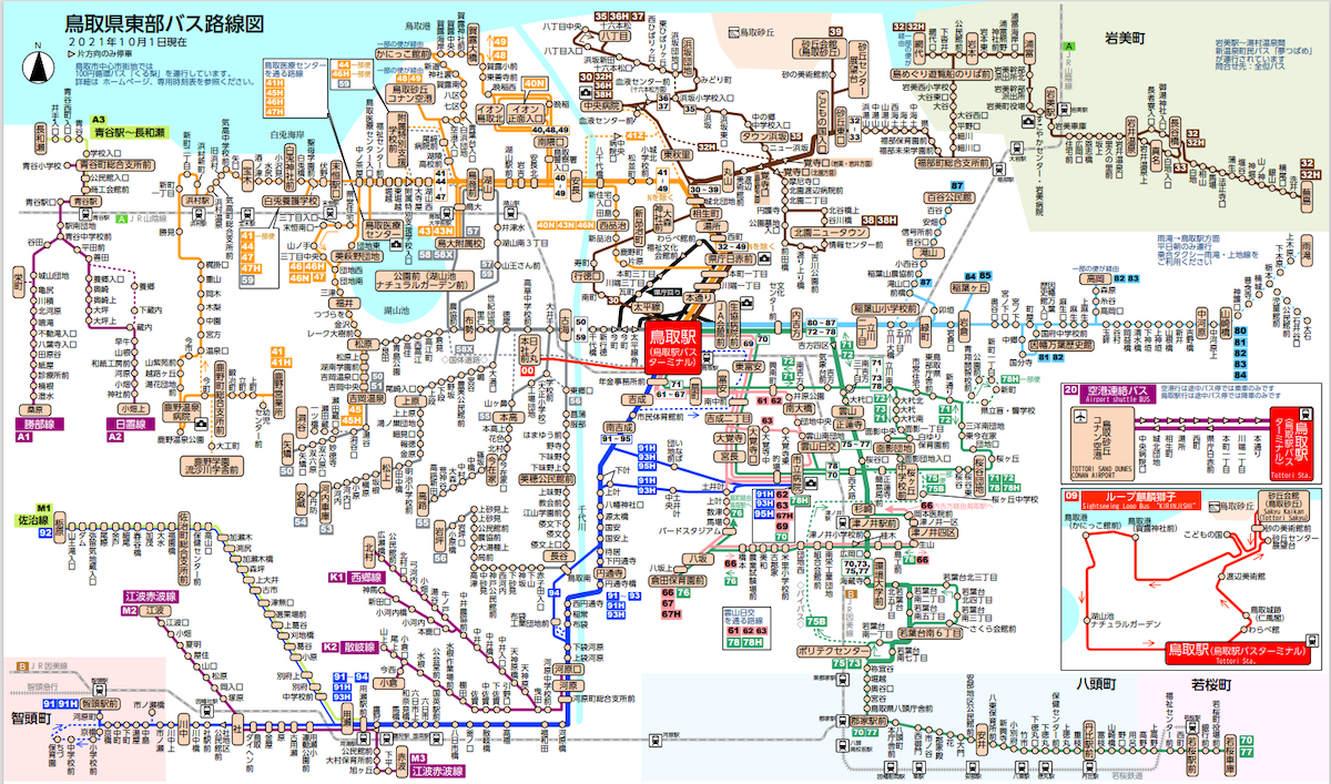 鳥取県東部バス路線図