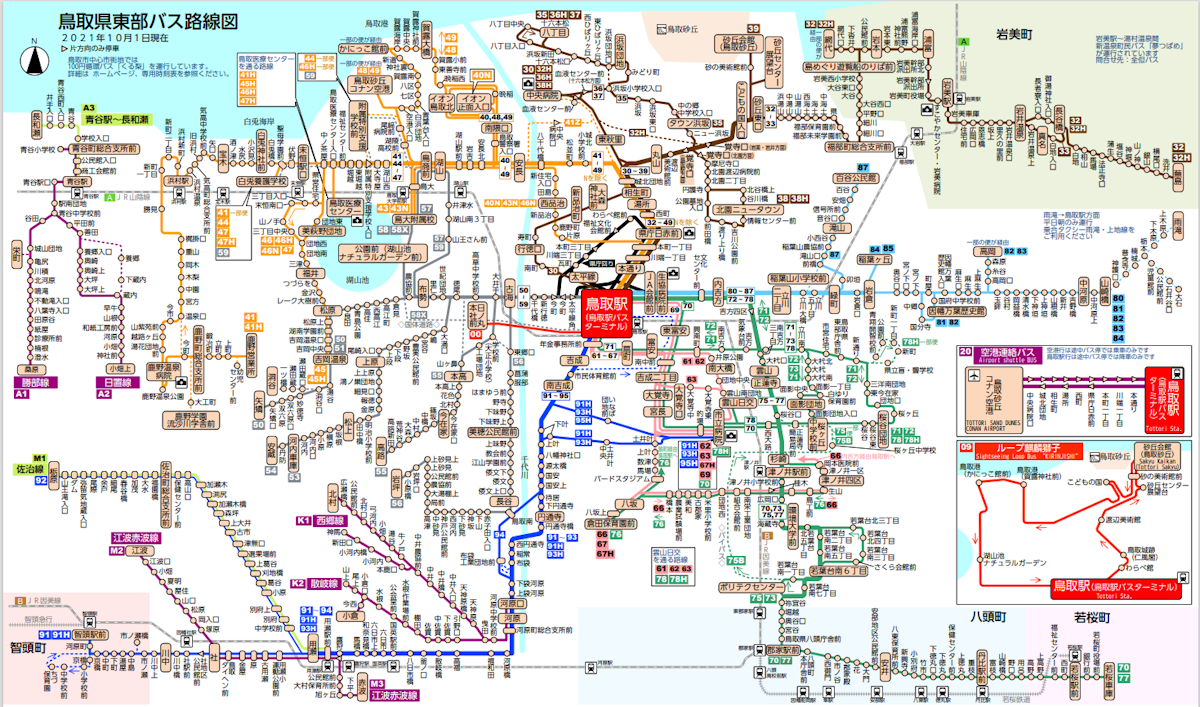 鳥取県東部バス路線図