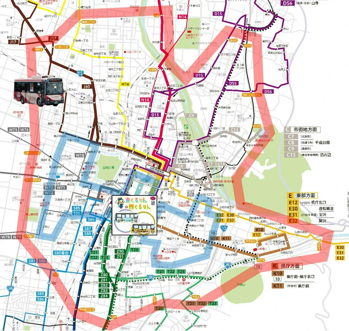 路線図（山交バス＋ベニちゃんバス）